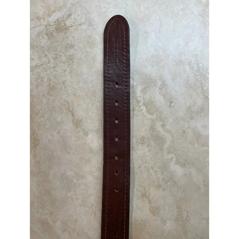 Diesel Belt M Brown Leather Silver Buckle Logo Embossed Casual Everyday